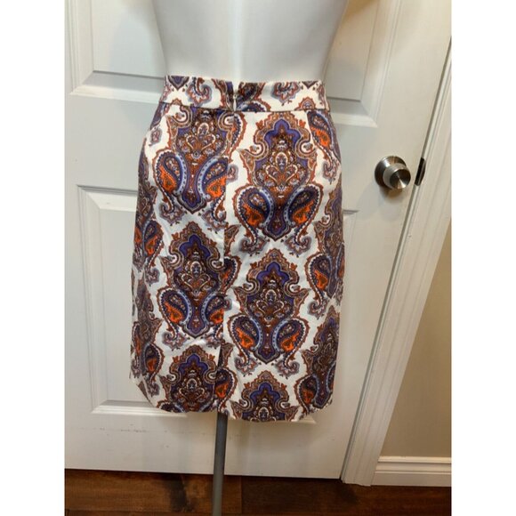 J.Crew White Bright Multicolor Paisley Pencil Skirt, Size 0 - Picture 6 of 7